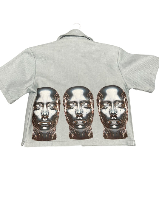 Light-Blue Cropped Button-Up