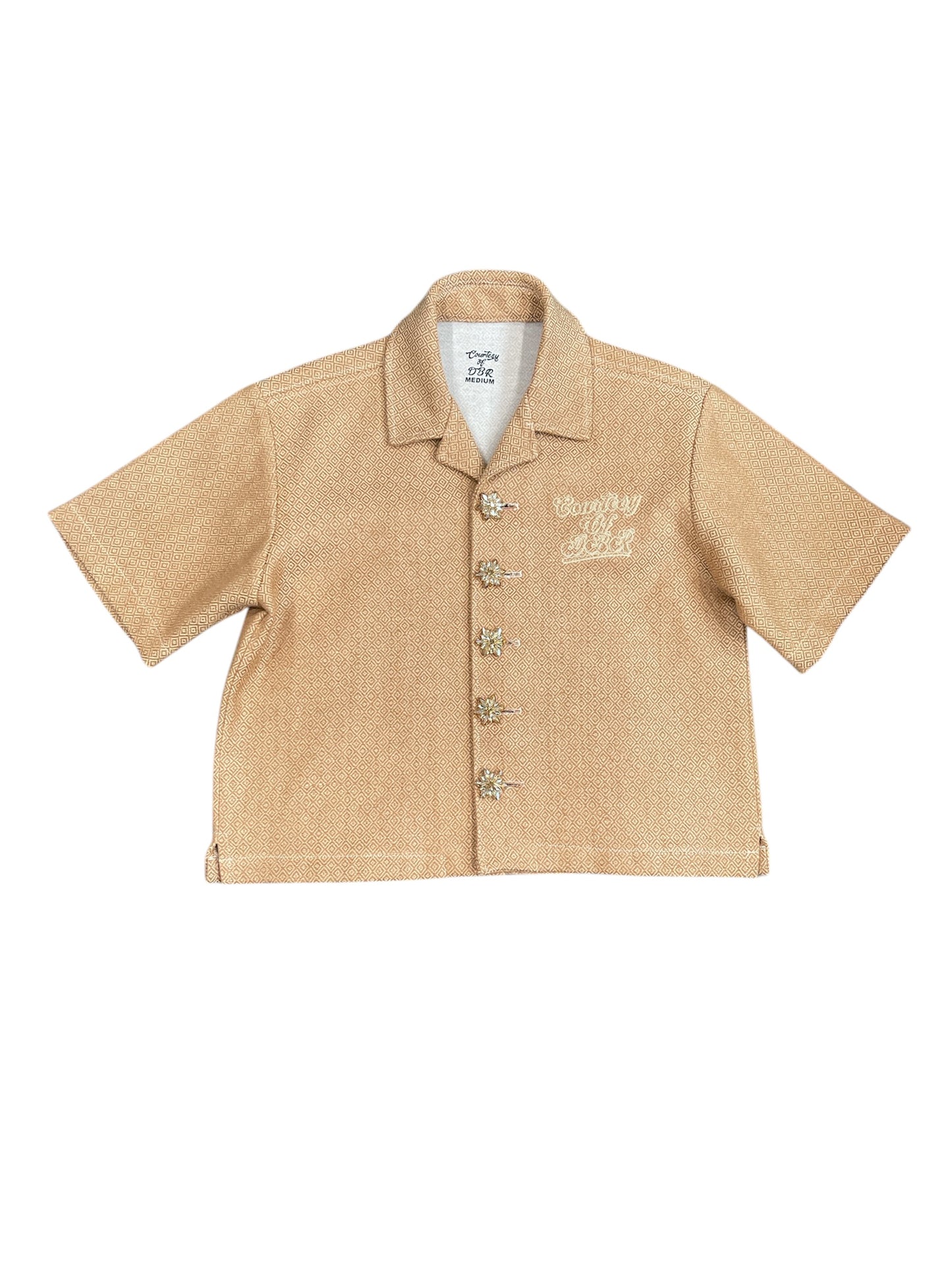 Coral/Beige Cropped Button-Up