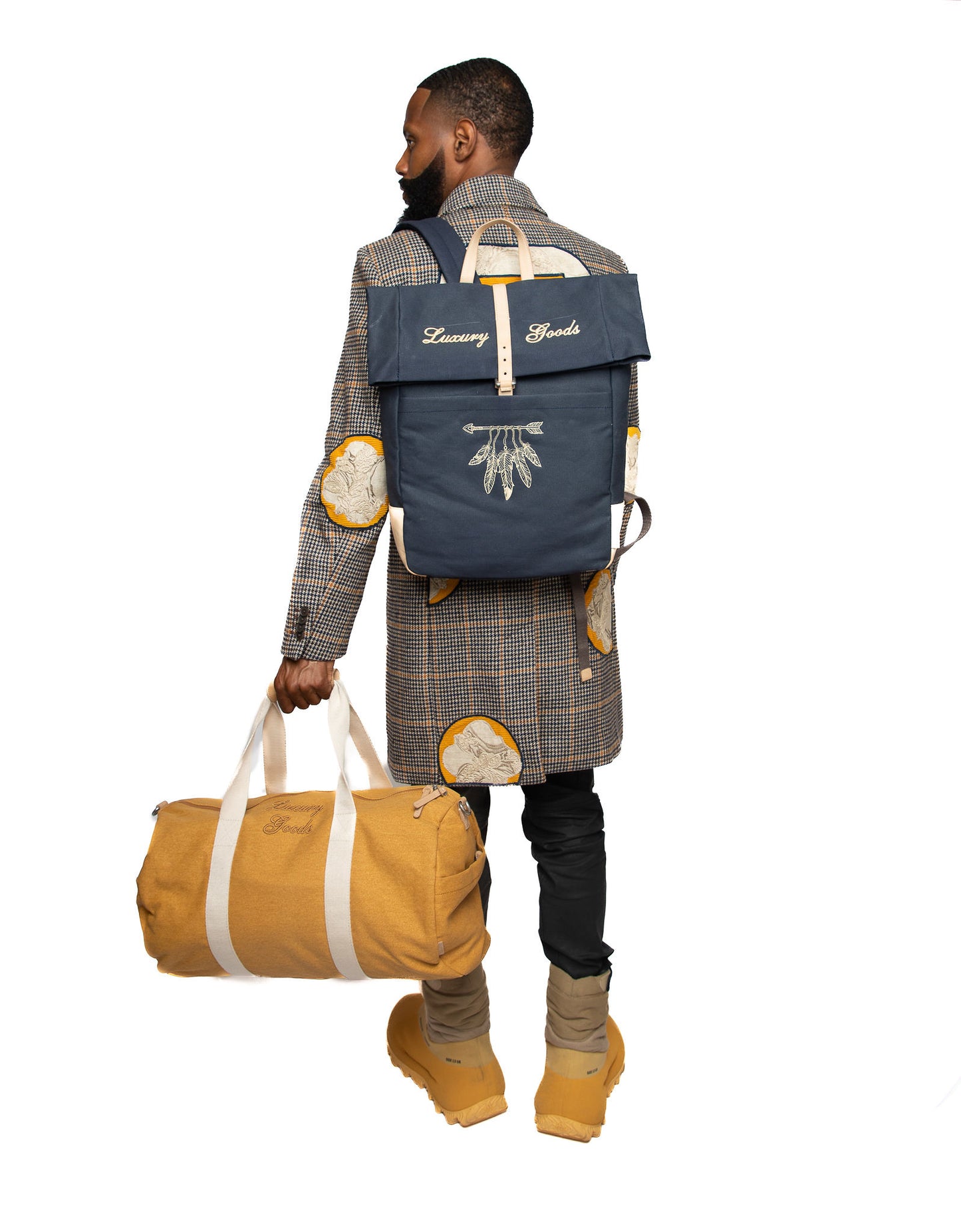 “LUXURY GOODS” Navy Canvas Backpack
