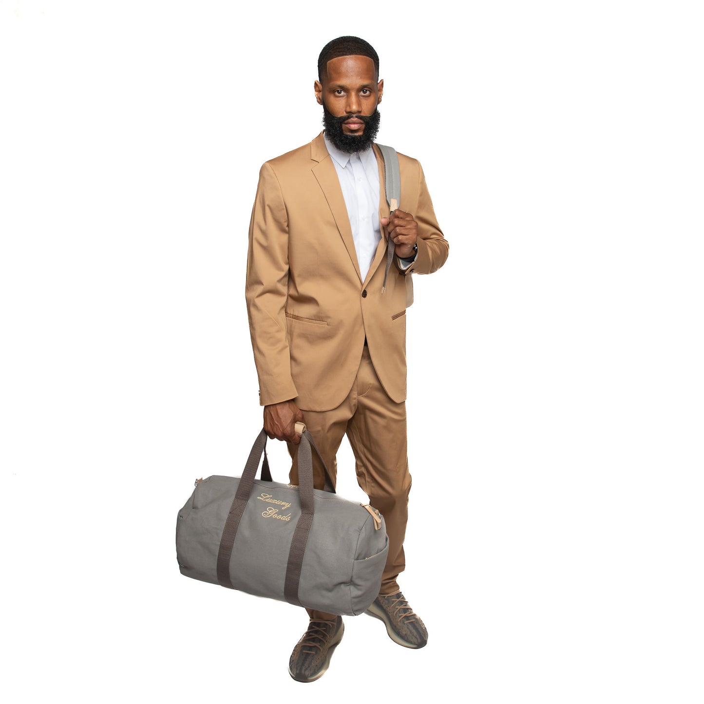 “LUXURY GOODS” Grey Canvas Duffle Bag