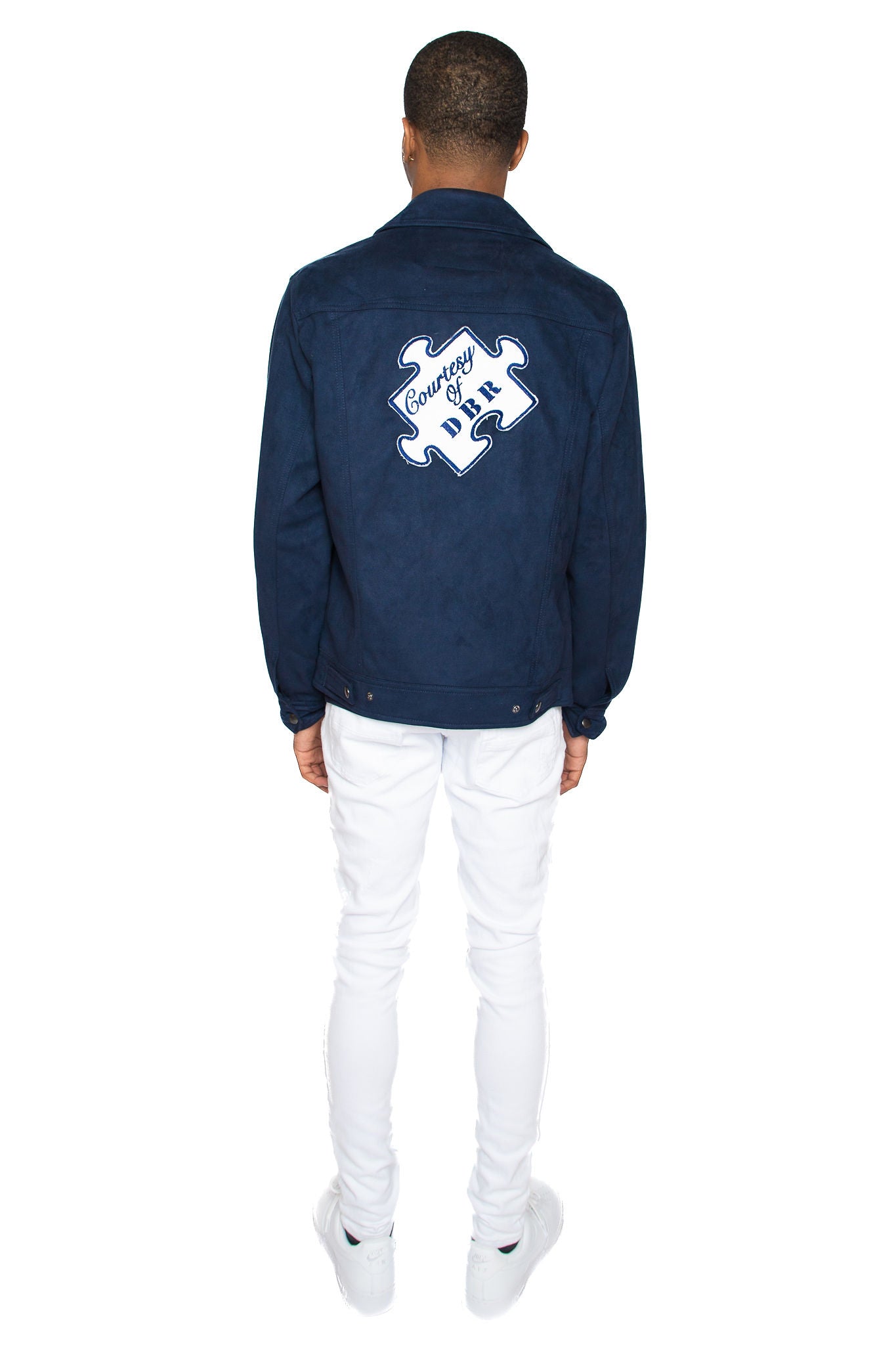 “Pieces to the Puzzle” Suede Trucker (Navy)