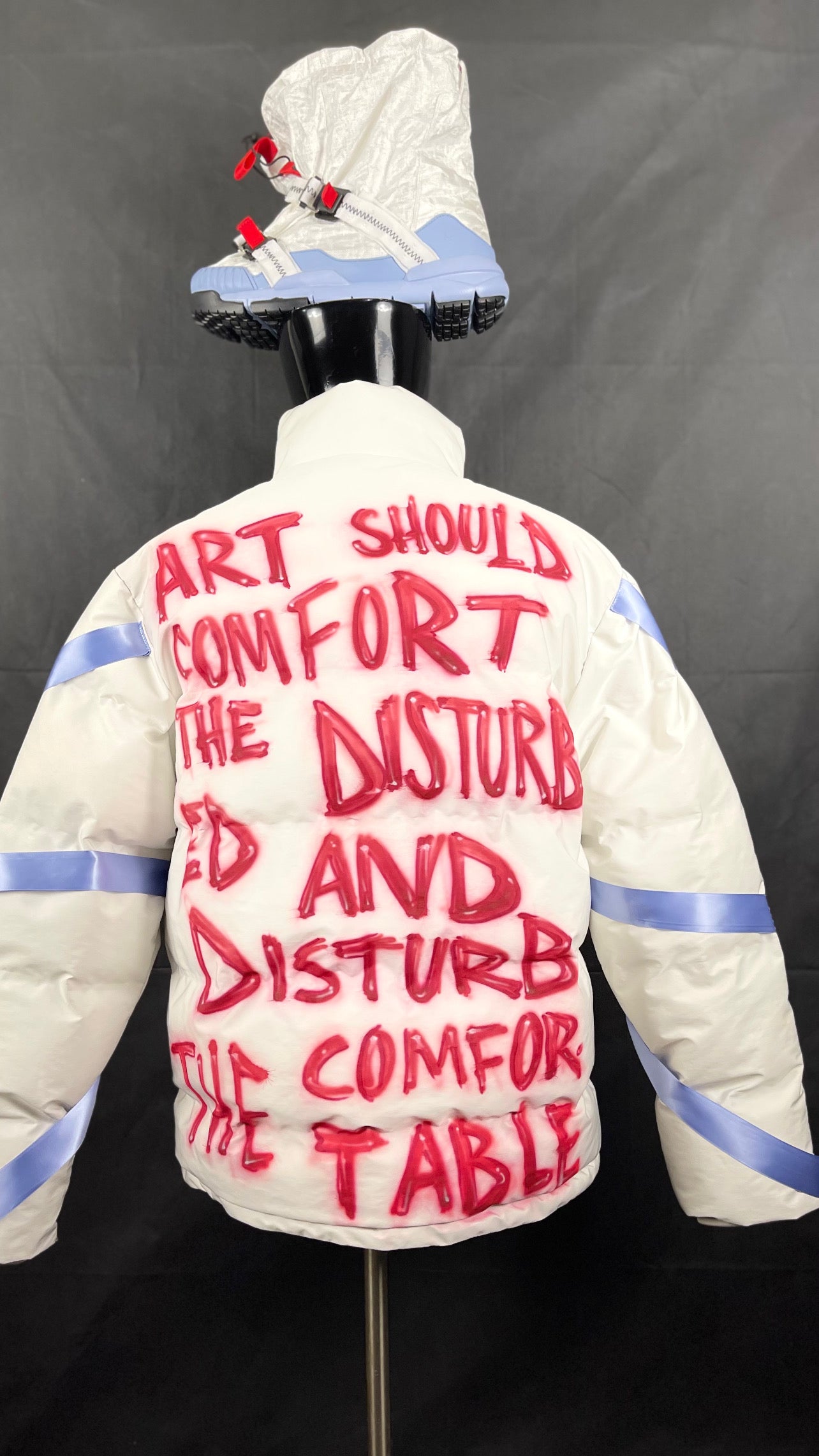 (White) “ART SHOULD COMFORT THE DISTURBED AND DISTURB THE COMFORTABLE” Puffer