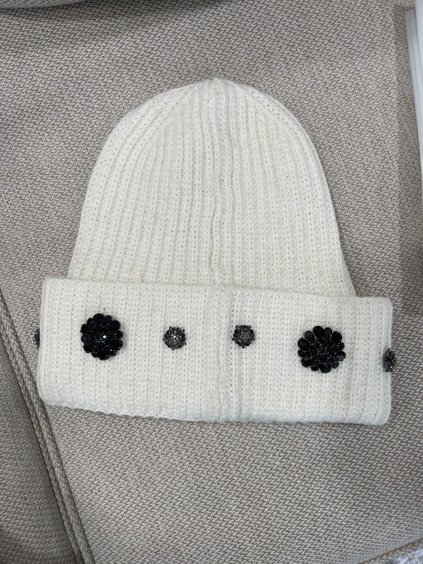 “DBR” Beanie with CRYSTAL BUTTONS