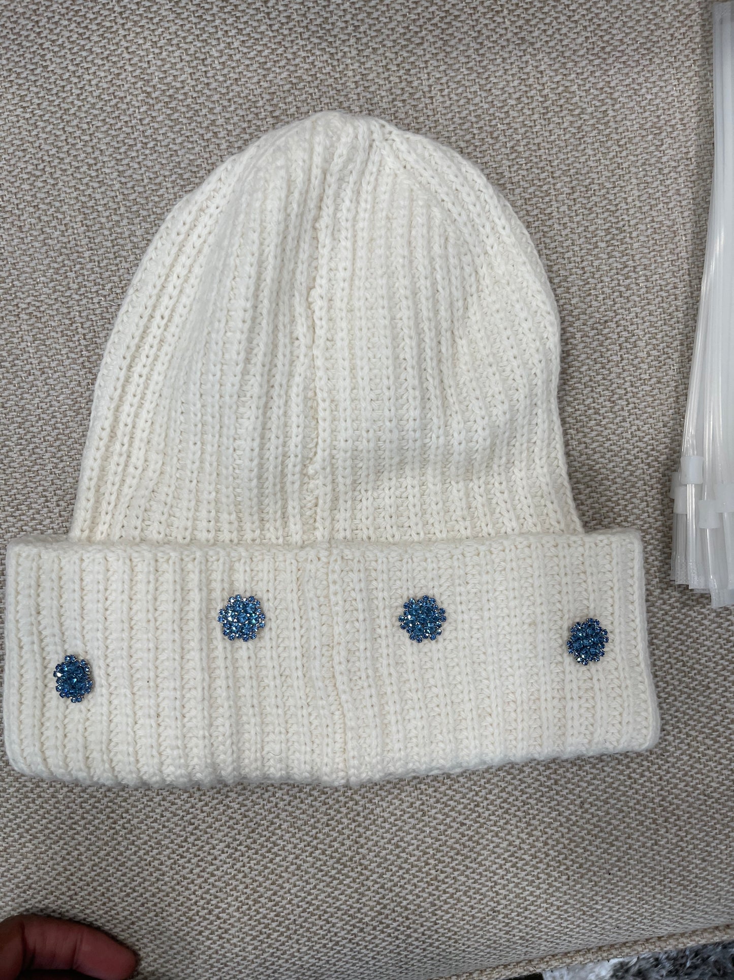 “DBR” Beanie with CRYSTAL BUTTONS