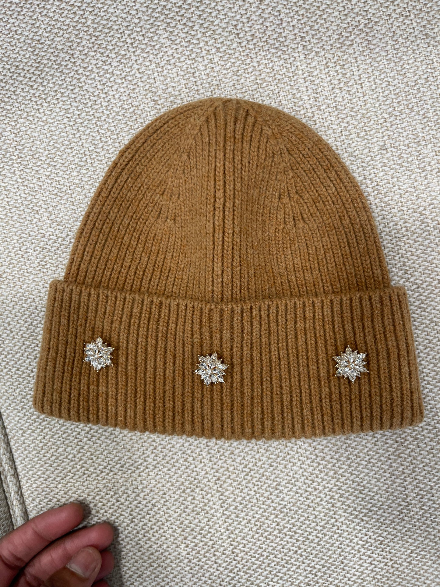 Beanie with crystal buttons