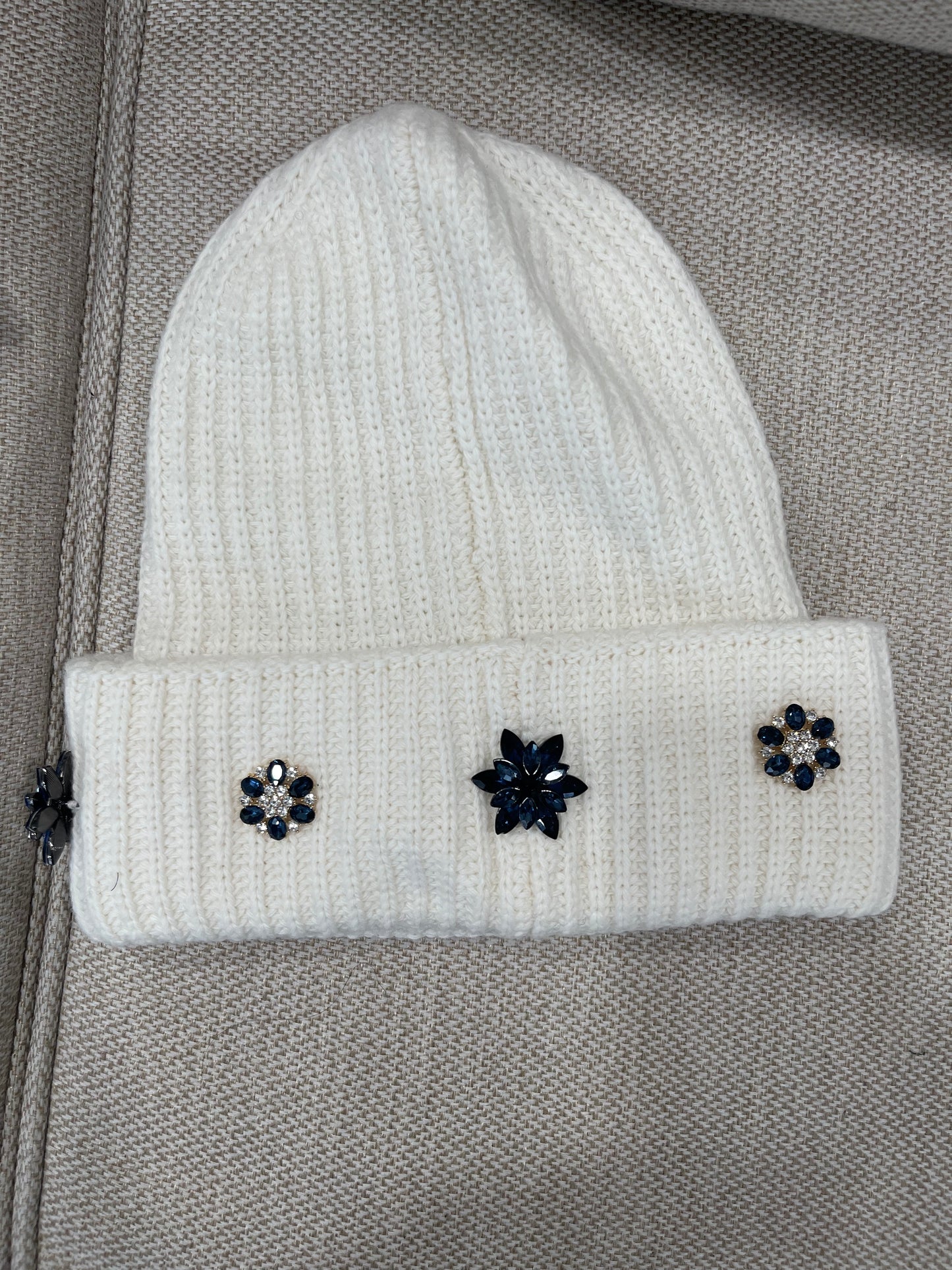 “DBR” Beanie with CRYSTAL BUTTONS