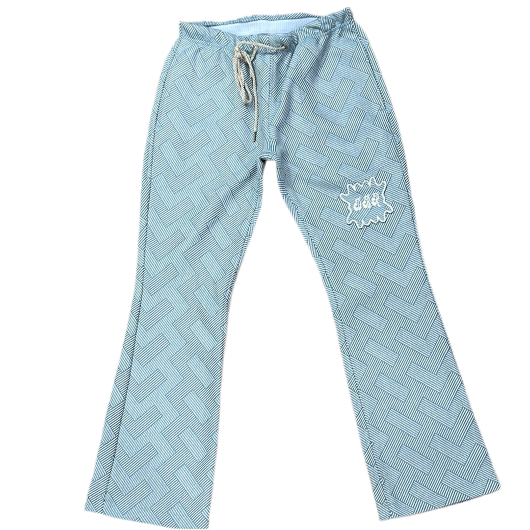 LIGHT-BLUE,CREAM, AND WHITE CROSS PATTERN JOGGERS