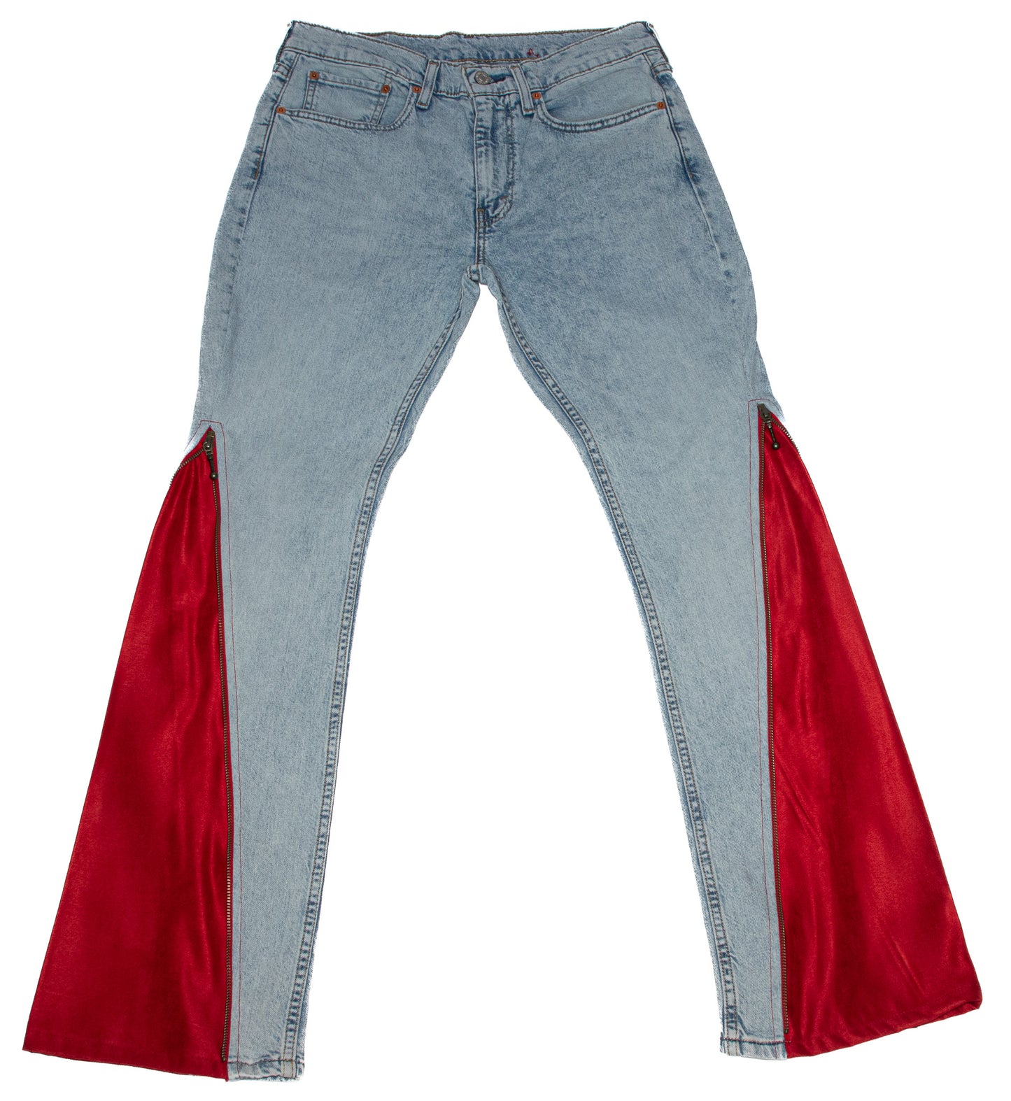 “Reworked Levi’s Light Denim” with Red Flare with matching shirt