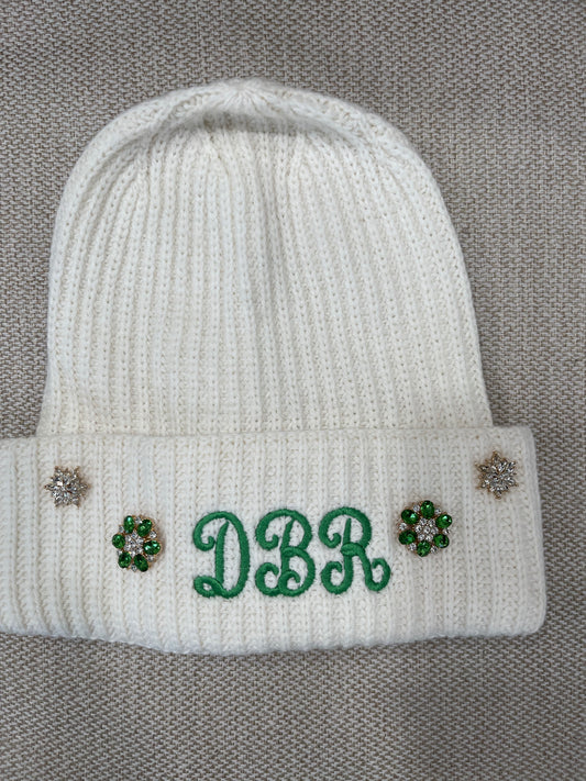“DBR” Beanie with CRYSTAL BUTTONS