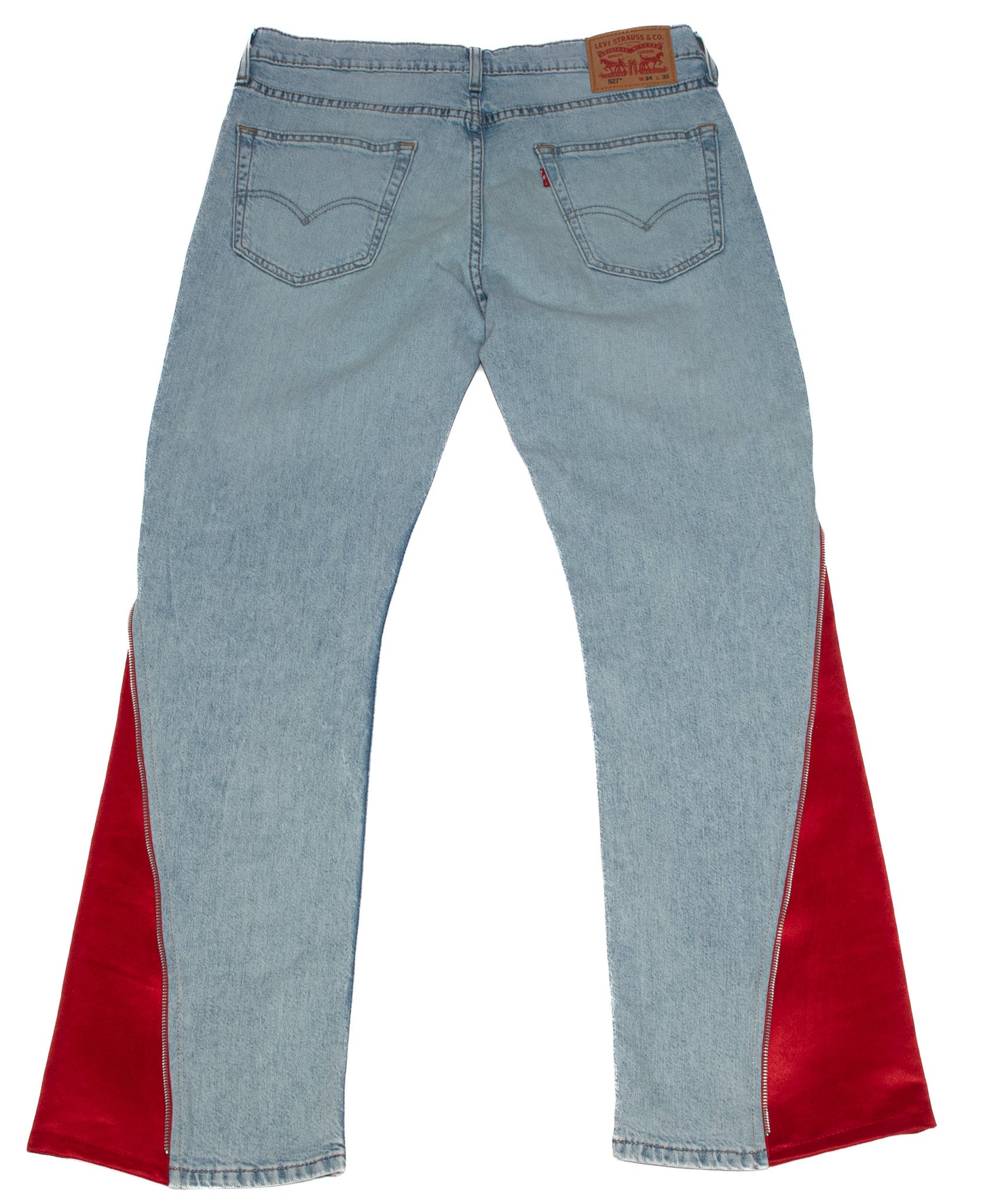 “Reworked Levi’s Light Denim” with Red Flare with matching shirt