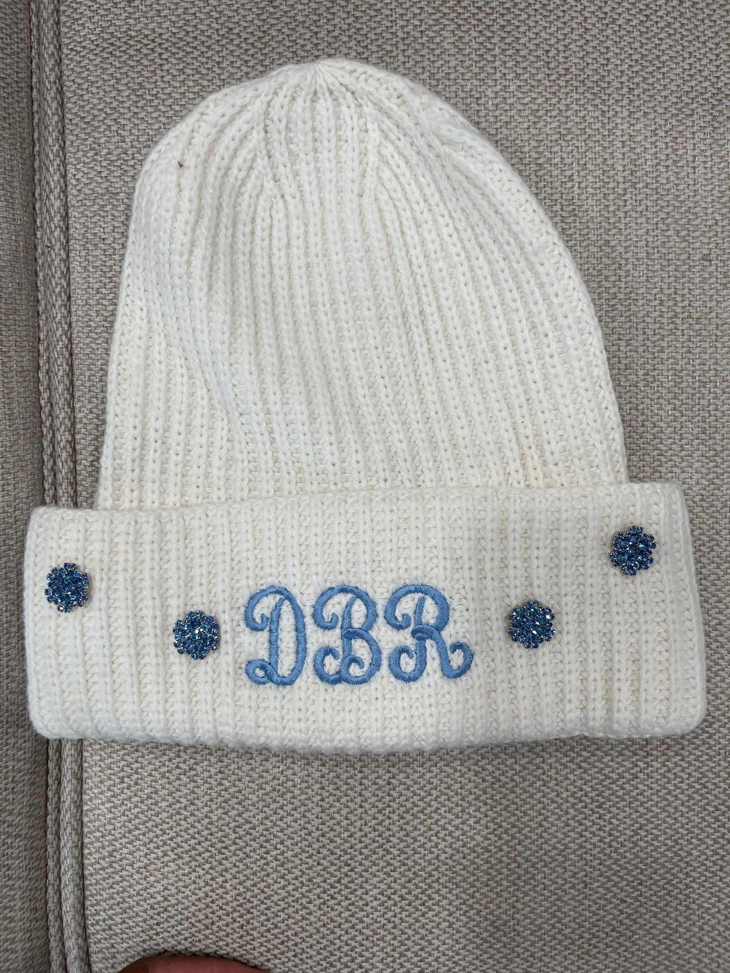 “DBR” Beanie with CRYSTAL BUTTONS
