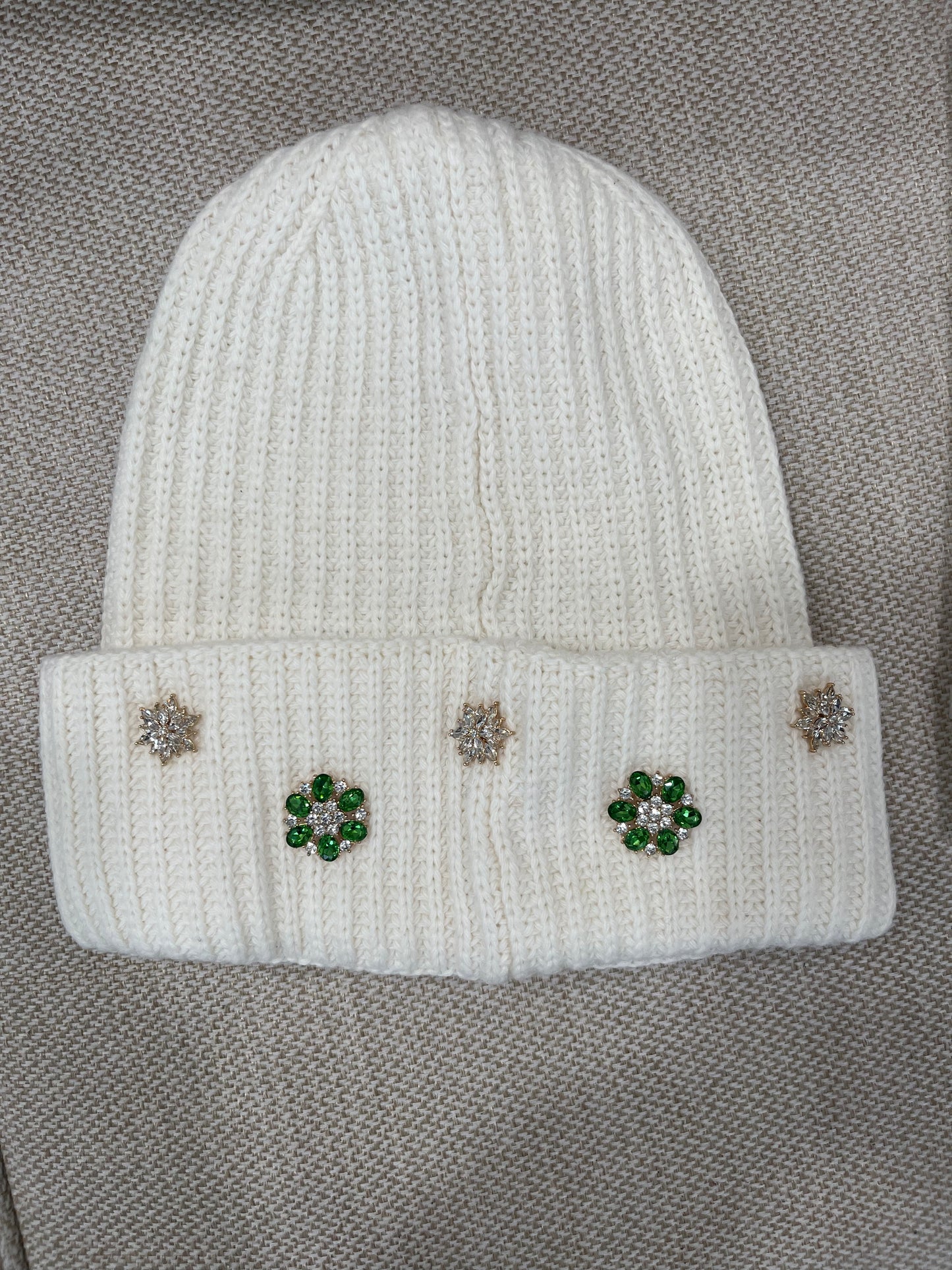“DBR” Beanie with CRYSTAL BUTTONS