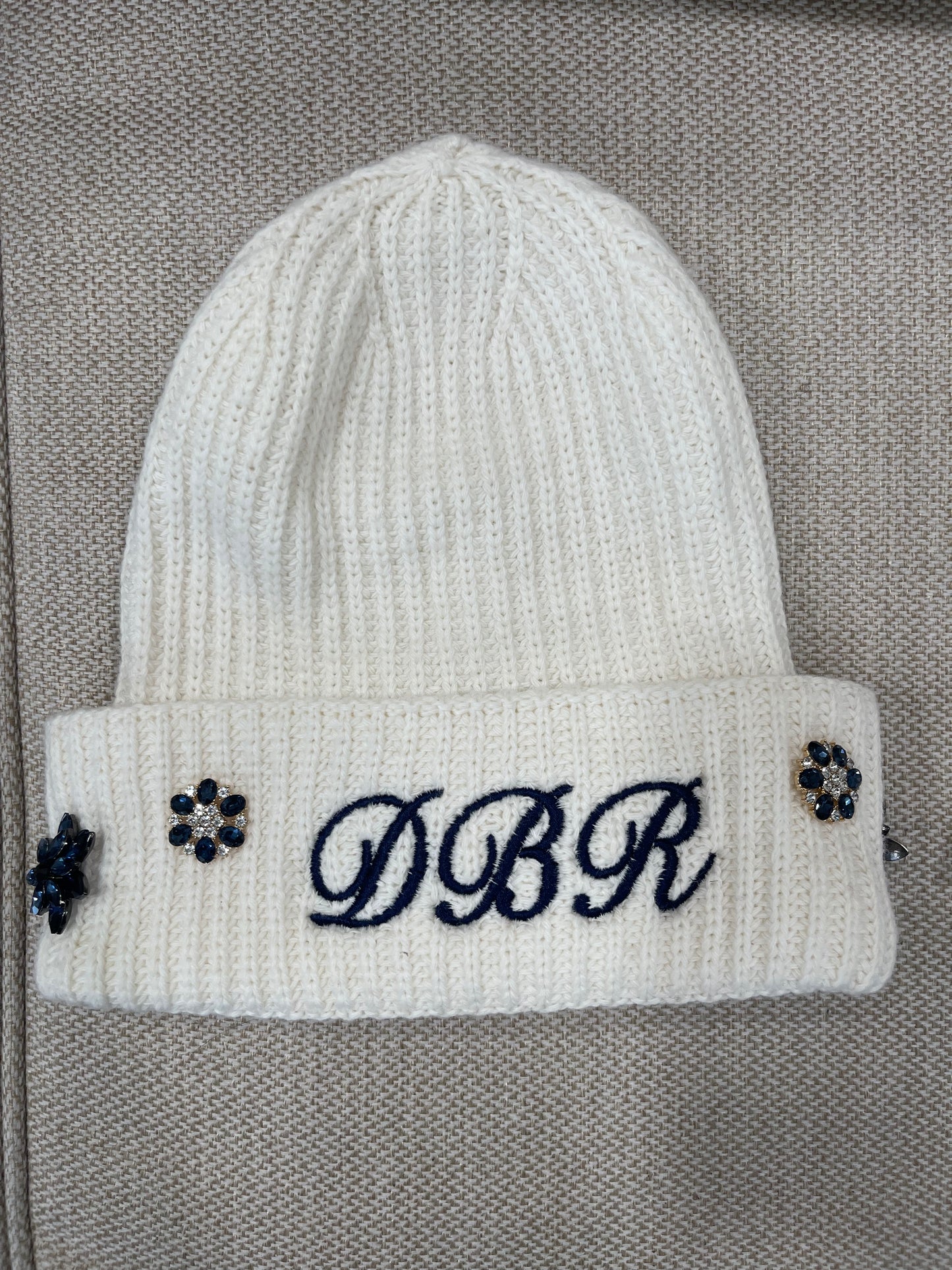“DBR” Beanie with CRYSTAL BUTTONS
