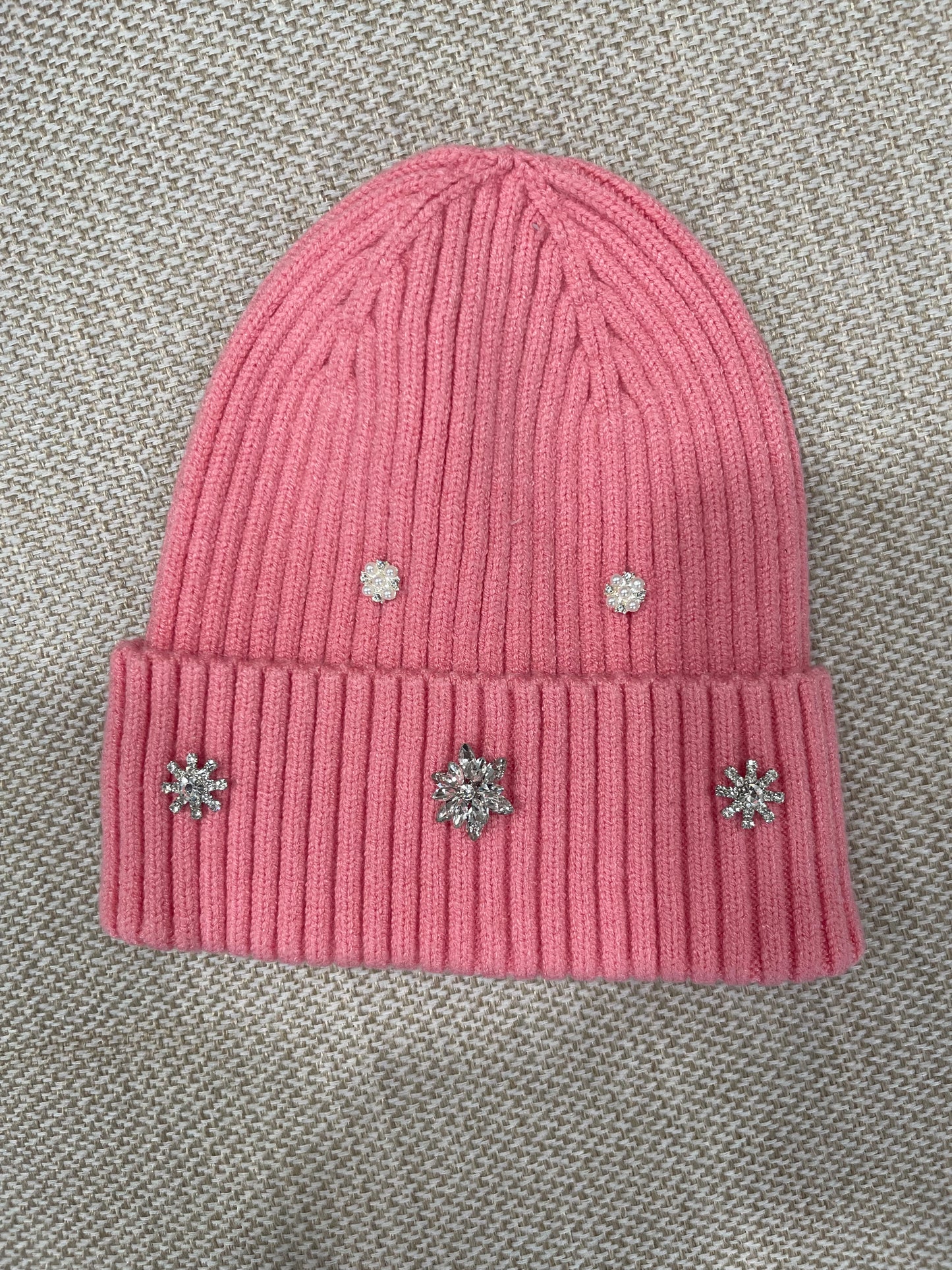 Beanie with crystal buttons