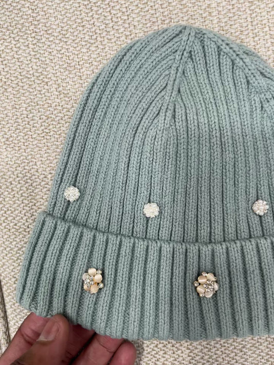Beanie with crystal buttons