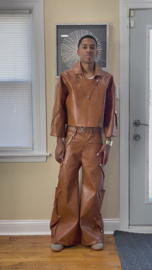 Brown Leather 2 PIECE SET (TURNAROUND TIME IS 3-5 BUSINESS DAYS)(ADD 2-3 MORE DAYS FOR SHIPPING!) 🚨MADE TO ORDER🚨