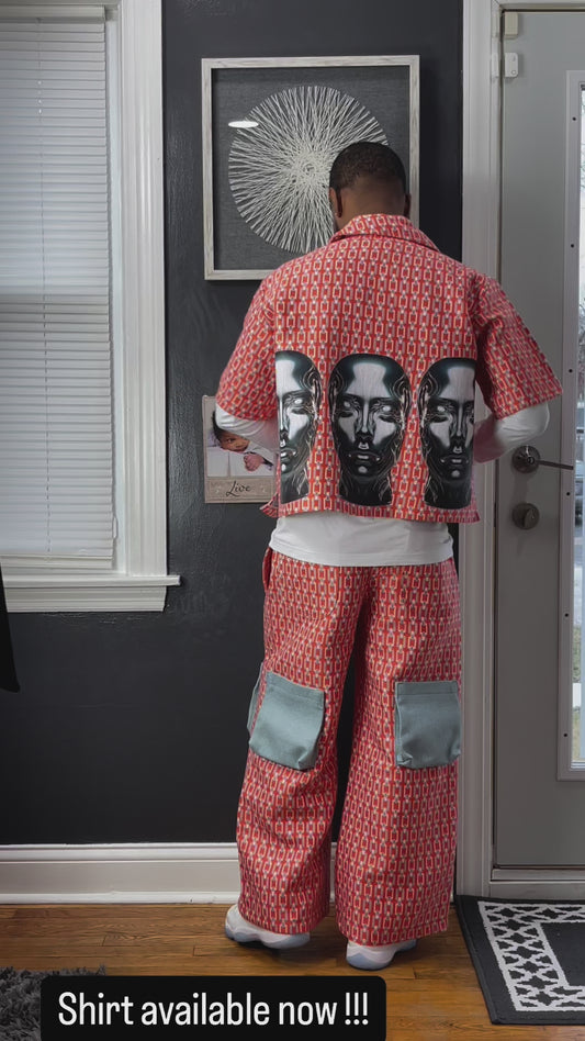 Orange/Sky Blue Cropped Button Up