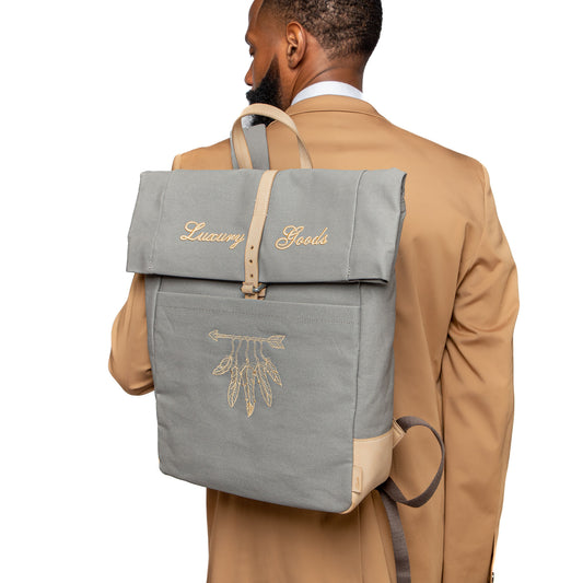 “LUXURY GOODS” Grey Canvas Backpack