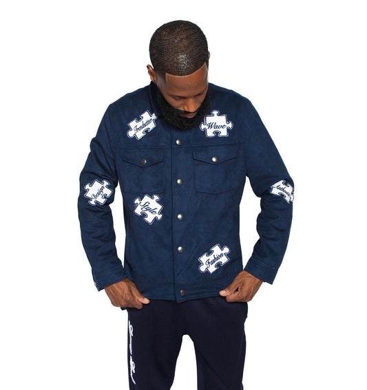 “Pieces to the Puzzle” Suede Trucker (Navy)