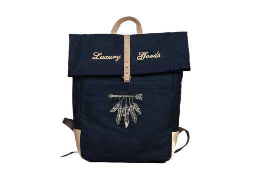 “LUXURY GOODS” Navy Canvas Backpack